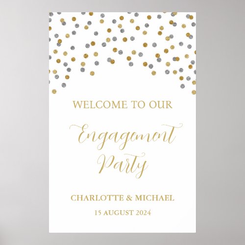 Silver Gold Engagement Party Custom 20x30 Poster