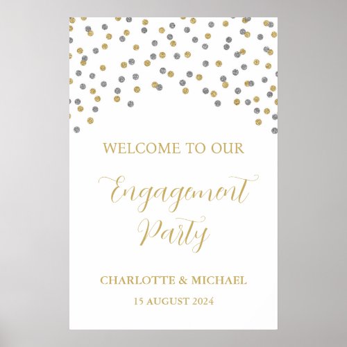Silver Gold Engagement Party Custom 20x30 Poster