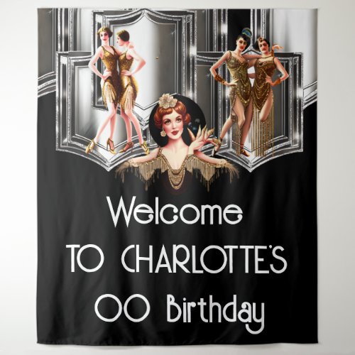 Silver gold flapper girls roaring 20s Gatsby blac Tapestry