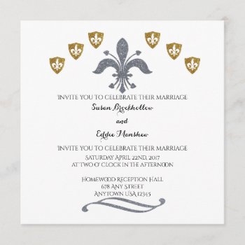 Silver & Gold Fleur De Lis Wedding Invitation by CreoleRose at Zazzle