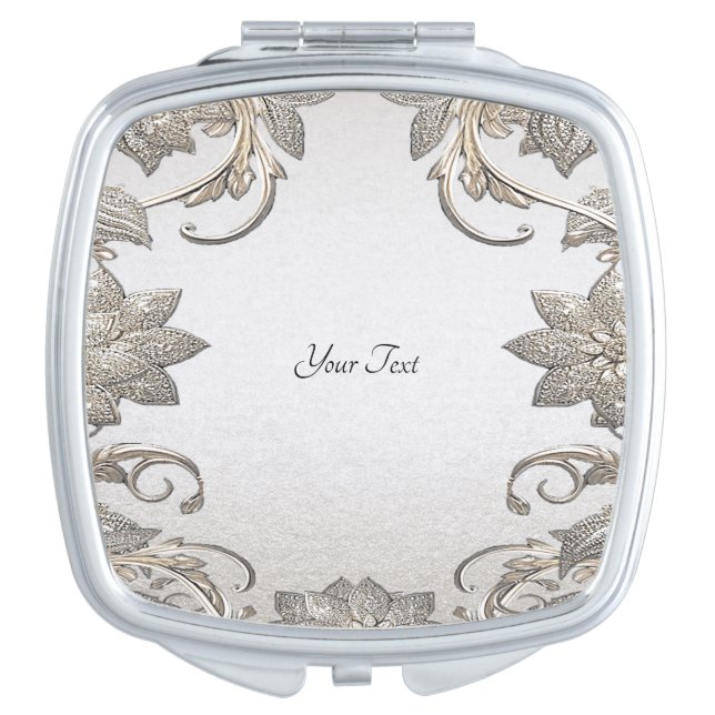Silver Gold Floral Compact Mirror (Front)