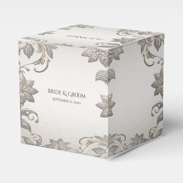 Silver Gold Floral Favor Box (Front Side)