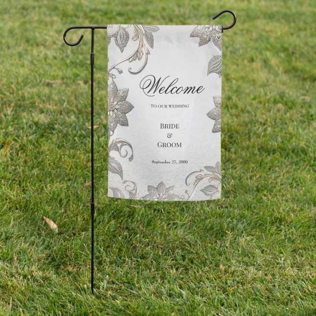 Silver Gold Floral Garden Flag (In SItu)