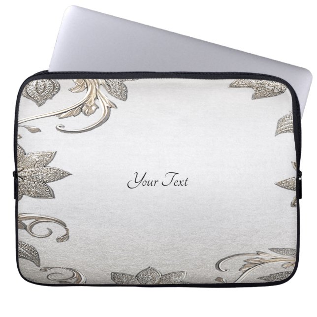 Silver Gold Floral Laptop Sleeve (Front)