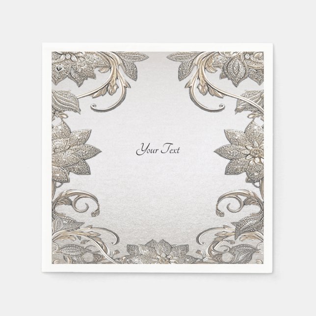 Silver Gold Floral Napkins (Front)