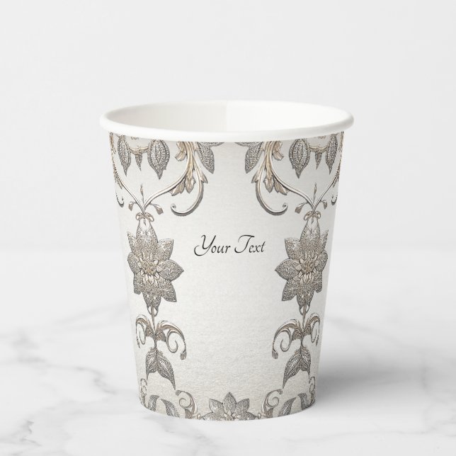 Silver Gold Floral Paper Cups (Left)