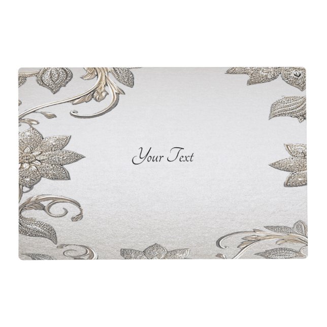 Silver Gold Floral Paper Placemat (Front)