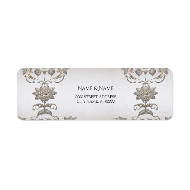 Silver Gold Floral Return Address Label (Front)