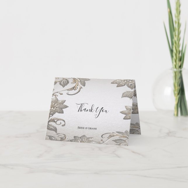 Silver Gold Floral Thank You Card (Front)
