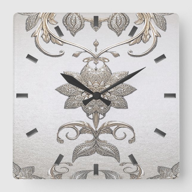 Silver Gold Floral Wall Clock (Front)