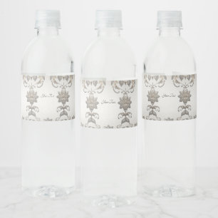 Silver Gold Floral Water Bottle Label