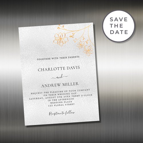 Silver gold floral wedding invitation magnet