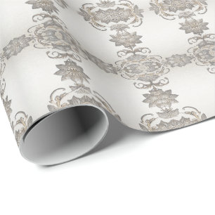 Silver Gold Floral Wrapping Paper