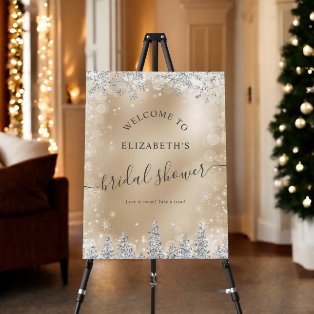 Silver gold foil snow pine welcome bridal shower foam board (Silver gold foil snow pine welcome bridal shower foam board)