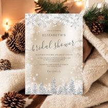 Silver gold foil snow pine winter bridal shower invitation