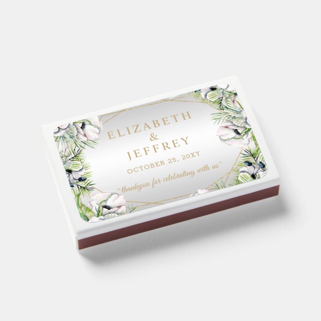 Silver Gold Geometric Floral Wedding Matchboxes (Front Closed)