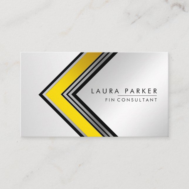 Silver Gold Geometrical Finance Modern Black Business Card (Front)