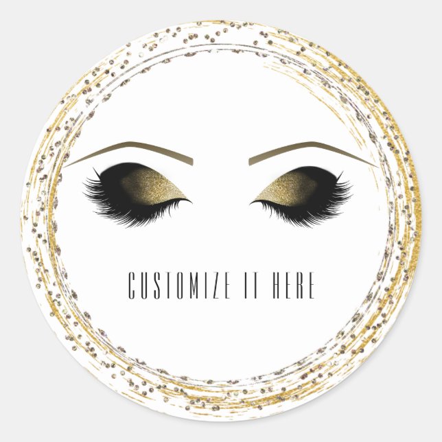 Silver Gold Glam Makeup Eyelashes Personalized Classic Round Sticker (Front)