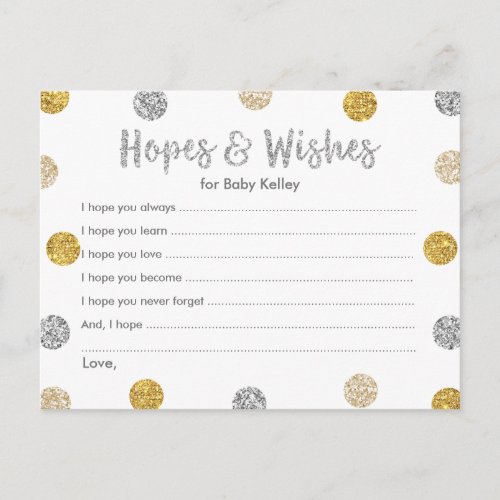 Silver  Gold Glitter Baby Hopes  Wishes Card