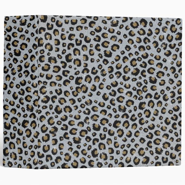 Silver Gold Glitter Black Leopard Print 3 Ring Binder (Front/Spine)