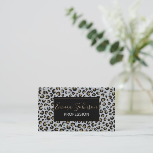 Silver Gold Glitter Black Leopard Print Business Card