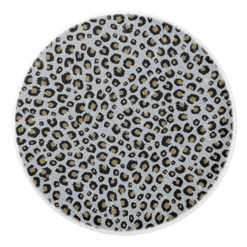 Silver Gold Glitter Black Leopard Print Ceramic Knob