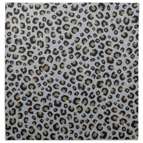 Silver Gold Glitter Black Leopard Print Cloth Napkin