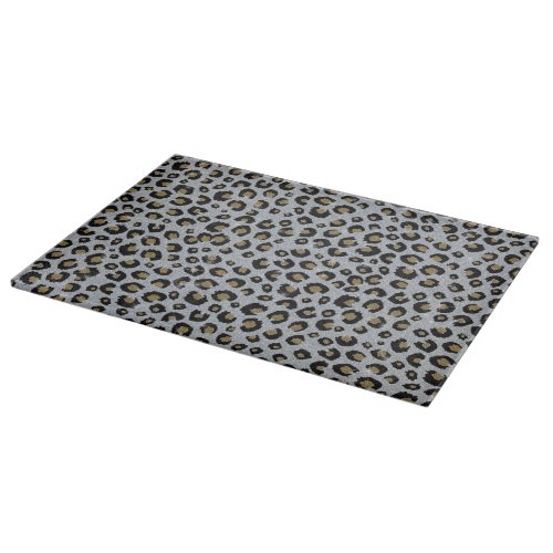 Silver Gold Glitter Black Leopard Print Cutting Board