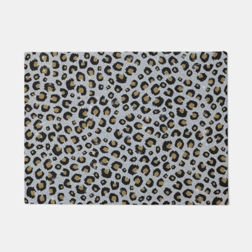 Silver Gold Glitter Black Leopard Print Doormat