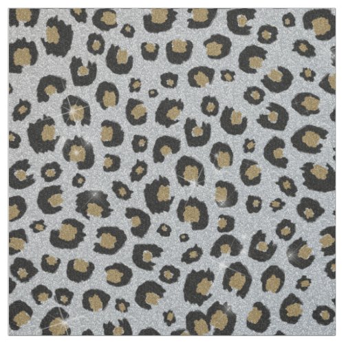 Silver Gold Glitter Black Leopard Print Fabric