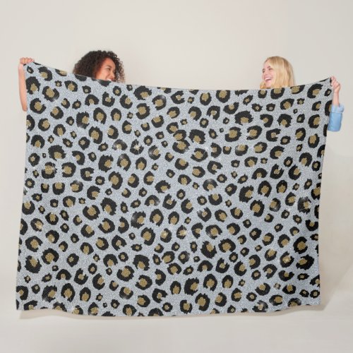 Silver Gold Glitter Black Leopard Print Fleece Blanket