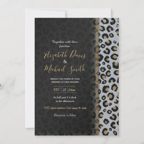 Silver Gold Glitter Black Leopard Print  Invitation