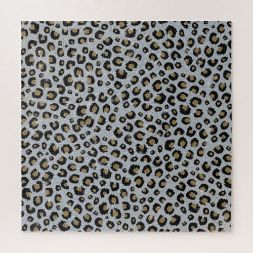 Silver Gold Glitter Black Leopard Print Jigsaw Puzzle