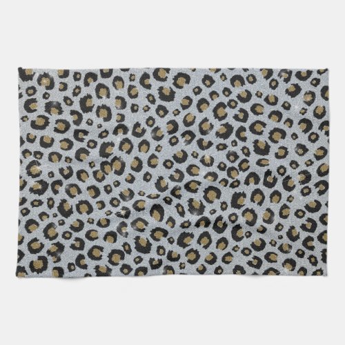 Silver Gold Glitter Black Leopard Print Kitchen Towel