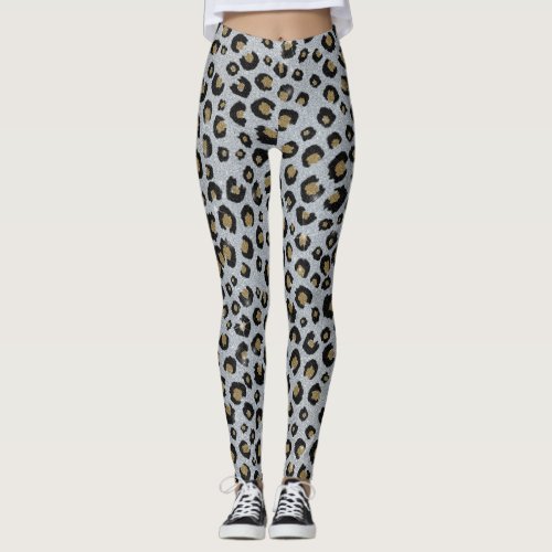 Silver Gold Glitter Black Leopard Print Leggings