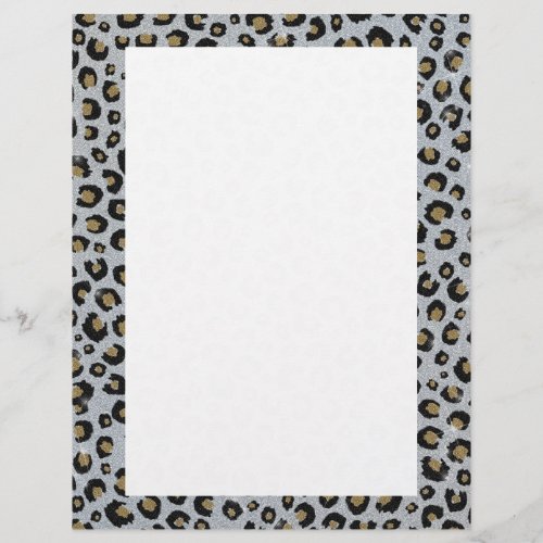 Silver Gold Glitter Black Leopard Print Letterhead