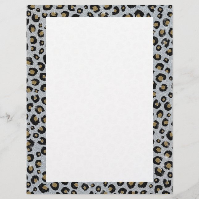Silver Gold Glitter Black Leopard Print Letterhead (Front)