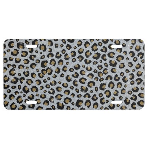 Silver Gold Glitter Black Leopard Print License Plate