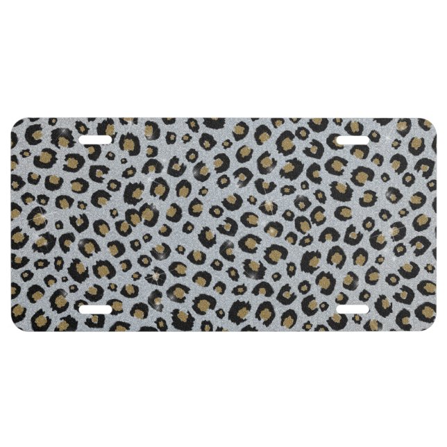 Silver Gold Glitter Black Leopard Print License Plate (Front)