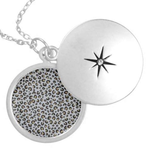 Silver Gold Glitter Black Leopard Print Locket Necklace