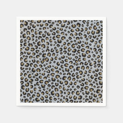 Silver Gold Glitter Black Leopard Print Napkins