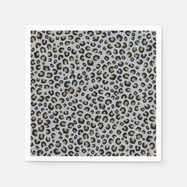 Silver Gold Glitter Black Leopard Print Napkins (Front)