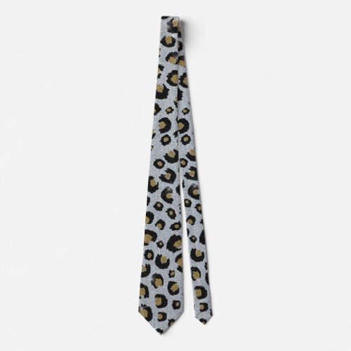 Silver Gold Glitter Black Leopard Print Neck Tie