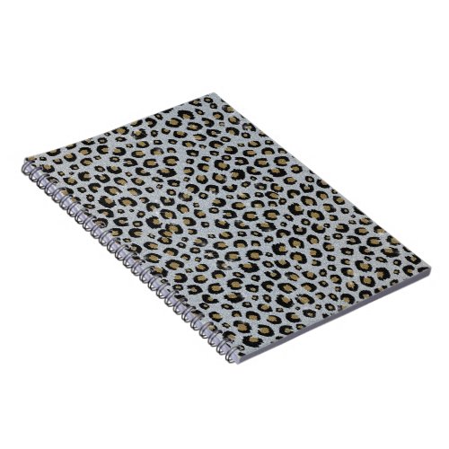 Silver Gold Glitter Black Leopard Print Notebook