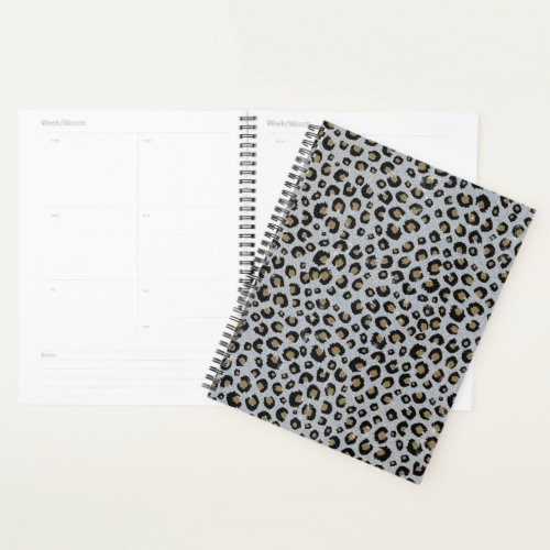 Silver Gold Glitter Black Leopard Print Planner