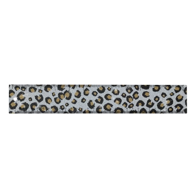 Silver Gold Glitter Black Leopard Print Ruler (Front)