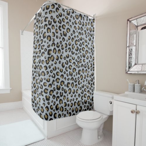 Silver Gold Glitter Black Leopard Print Shower Curtain