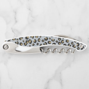 Silver Gold Glitter Black Leopard Print Waiter's Corkscrew