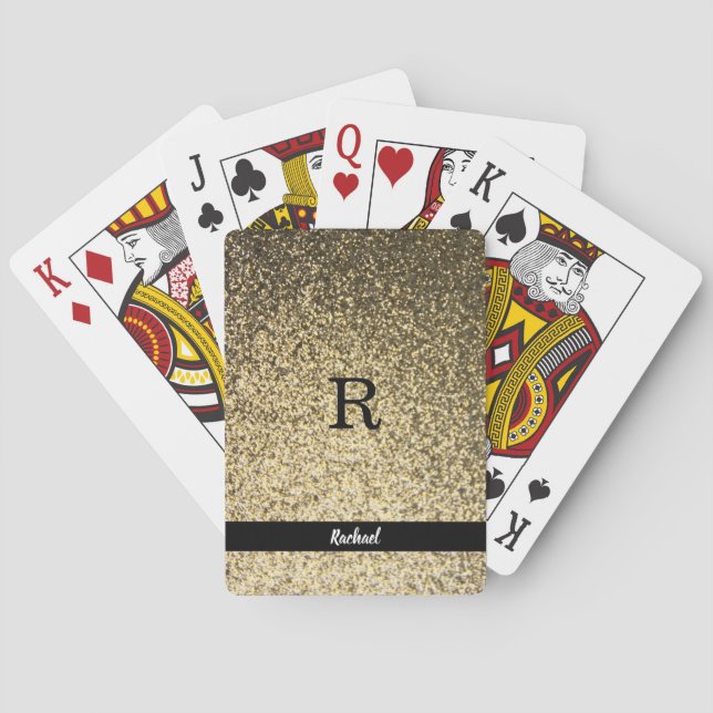Silver Gold Glitter Chic Monogram & Name V2 Poker Cards (Back)