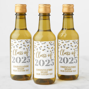 Silver Gold Glitter Class of 2025 Graduation Wine Label